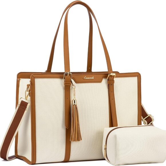 Laptop Bag for Women Computer Bag Laptop Tote Beige - Picture 1 of 9